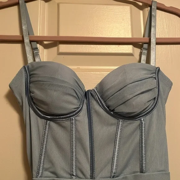 Baby Blue Ruched Mini Dress - Picture 2 of 7